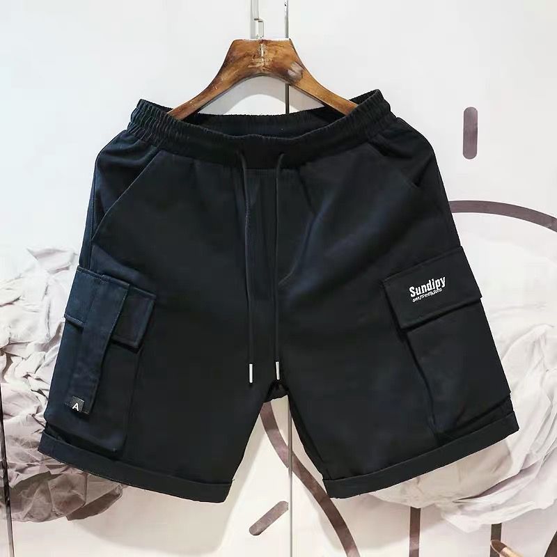 Summer Japanese large pocket overalls shorts men's tide brand trend INS hip-hop loose casual straight five-point pants