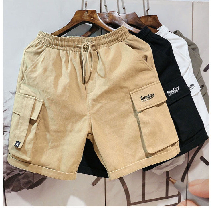 Summer Japanese large pocket overalls shorts men's tide brand trend INS hip-hop loose casual straight five-point pants