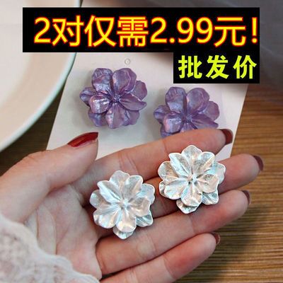 69041/2021年新款防过敏山茶花栀子花白色玫瑰花耳钉花朵耳环无耳洞耳夹