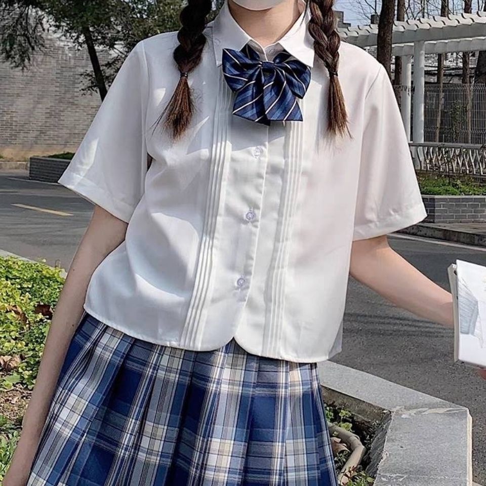 原创风琴褶短袖刺绣白衬衫女jk制服长袖正版日系衬衣上衣女学生夏 虎窝拼