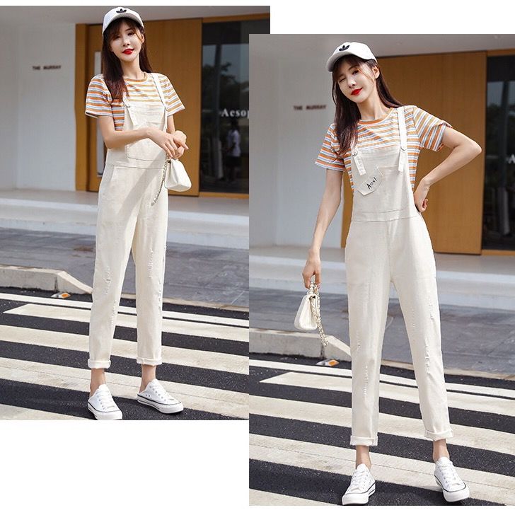 Denim overalls female students  fashion new Korean version loose all-match age-reducing slim suspender jumpsuit trousers