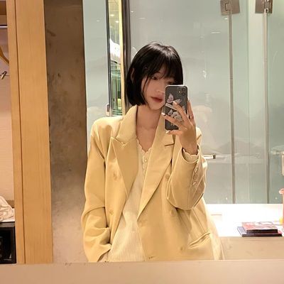 16649/好质量!好版型!韩版休闲宽松双排扣气质小西装外套女春季新款
