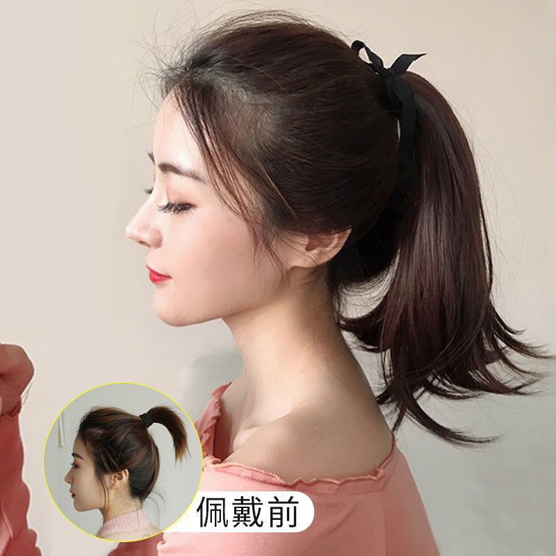 超短马尾假发女 绑带式短款直发假马尾  网红微卷外翻辫子发自然【2月