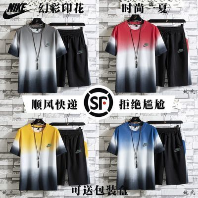 37591/【顺风快递】2021新款套装男士速干T恤跑步休闲装短袖短裤两件套