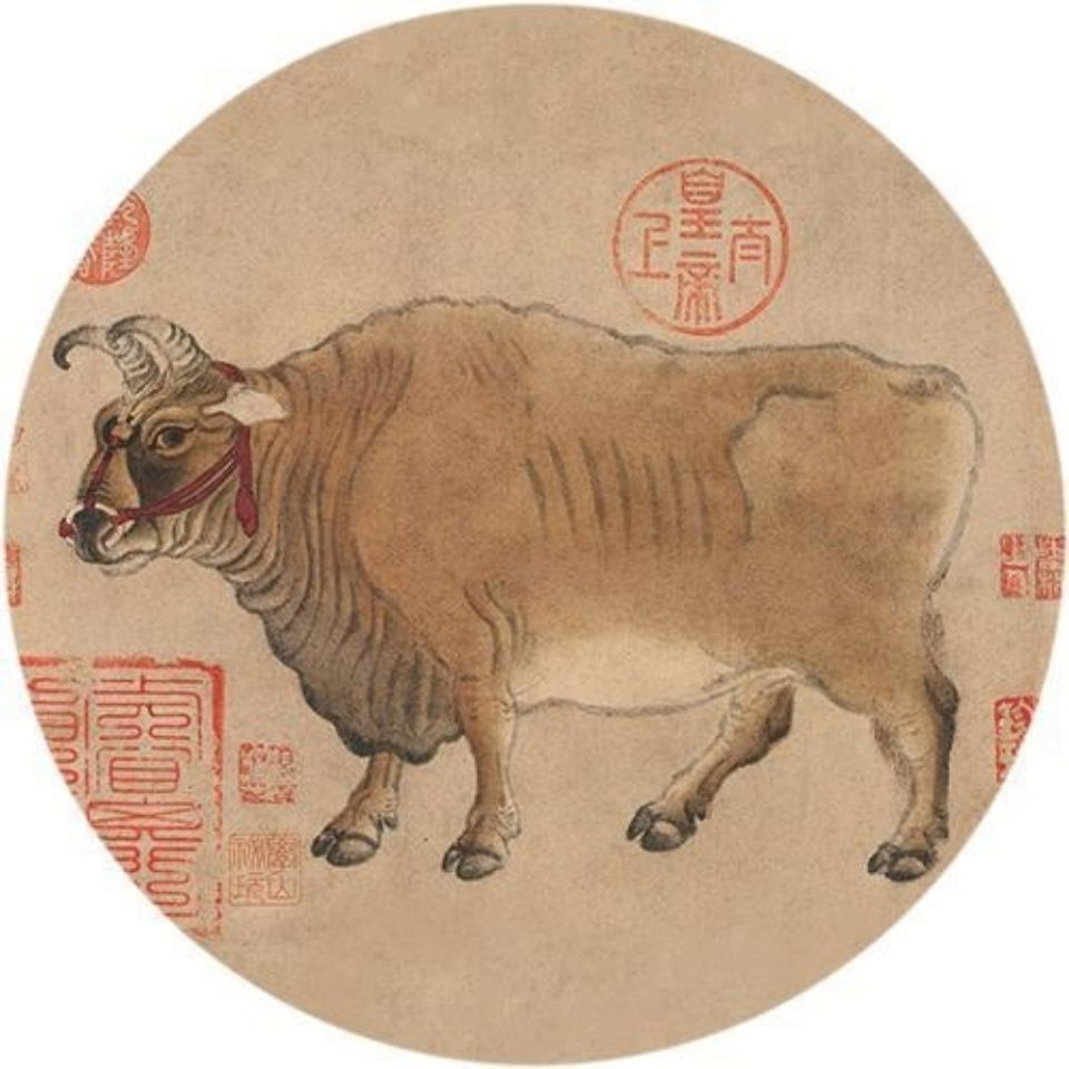 韩滉五牛图国画作品古画高清喷绘宣纸画心未装裱镇宅辟邪风水挂画