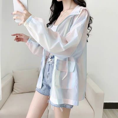 23389/冰丝渐变色日系防晒衣外套女夏季薄款连帽清新防晒衫百搭宽松学生