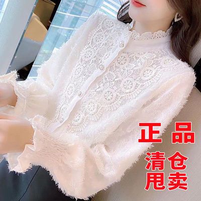 62165/蕾丝打底衫韩版2021新款女装网纱内搭上衣秋冬洋气外搭长袖衬衫女
