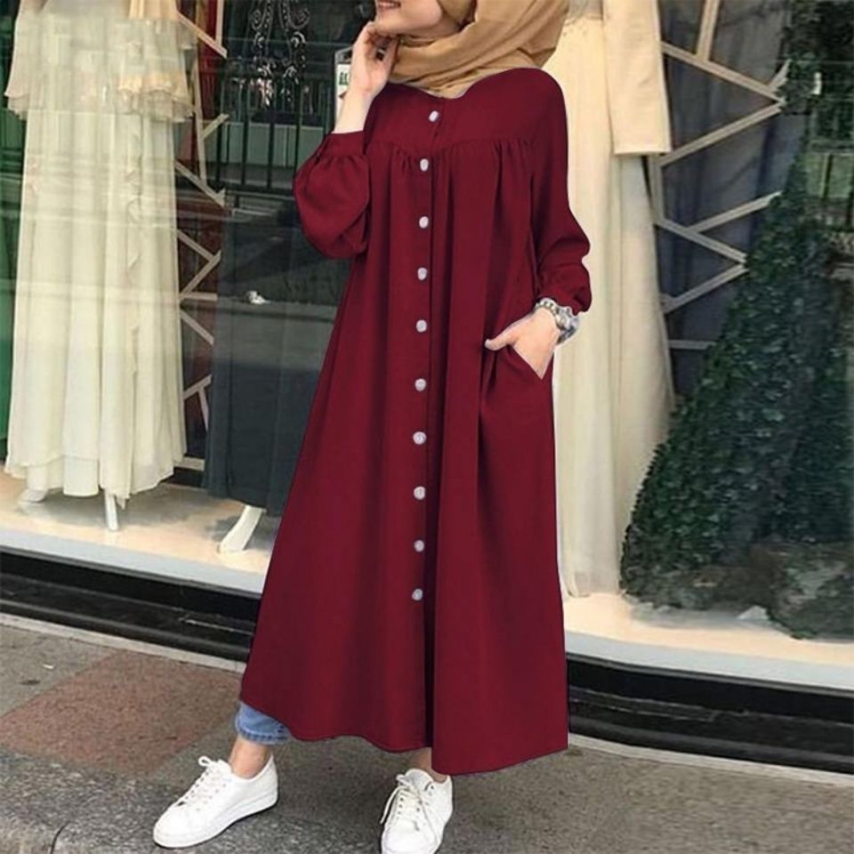 New ethnic style clothing Ramadan Muslim casual temperament women's cardigan long-sleeved stand-up collar large swing dress