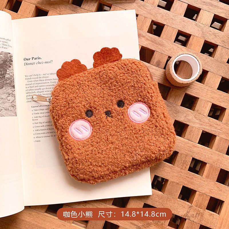 Cute Plush Sanitary Napkin Storage Bag Portable Girls' Heart Large Capacity Aunt Towel Storage Bag Student Monthly Bag