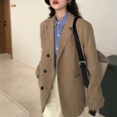 80497/卡其色西装外套女2021春秋新款韩版宽松时尚单排扣黑色西服潮流
