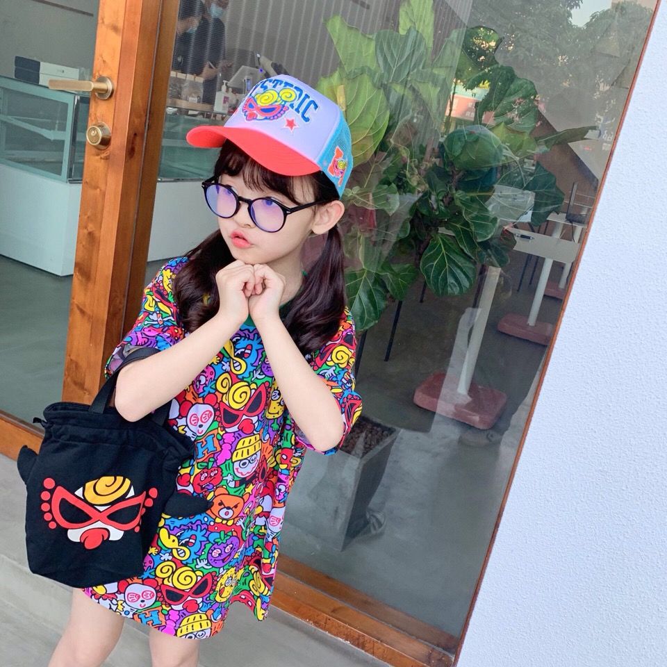 Boys' girls' printed short sleeve T-shirt  summer middle and primary school children's loose Korean version foreign style fashionable T-shirt princess skirt fashion