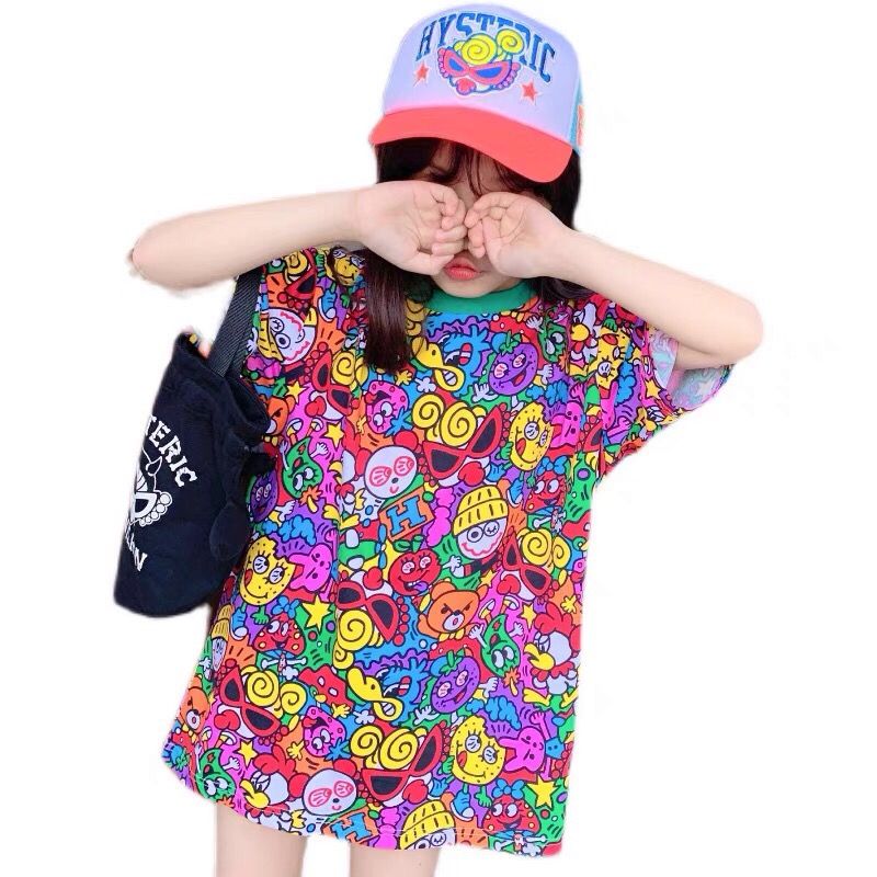 Boys' girls' printed short sleeve T-shirt  summer middle and primary school children's loose Korean version foreign style fashionable T-shirt princess skirt fashion