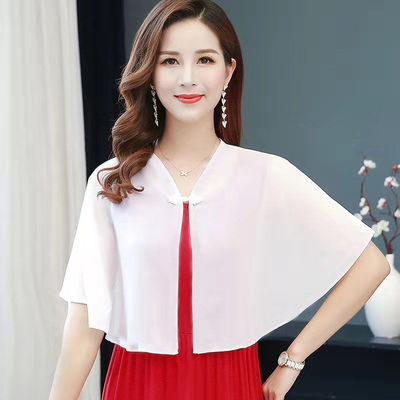 15783/女夏短款雪纺衫小披肩薄款宽松百搭上衣配裙子外搭暖闺蜜蝙蝠无袖