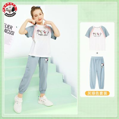 40184/史努比女童夏季套装2021年新款夏装儿童短袖运动服洋气时髦大童装