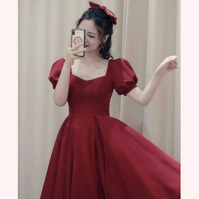29910/敬酒服新娘2021新款春夏酒红色结婚晚礼服女回门长款显瘦平时可穿