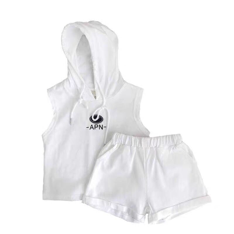 Children's boys'  summer suit Korean print sleeveless hooded shorts two piece suit girls' foreign style suit fashion