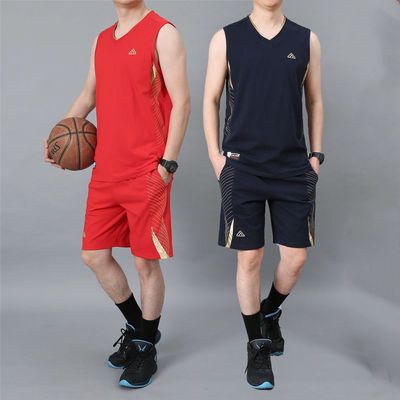 40161/运动套装男定制短裤球衣新疆棉夏装无袖T恤比赛队服一套篮球衣服