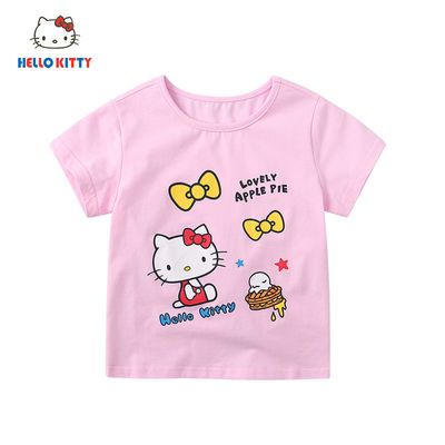Hello Kitty凯蒂猫童装女童洋气夏季新款薄款圆领T恤卡通休闲短袖