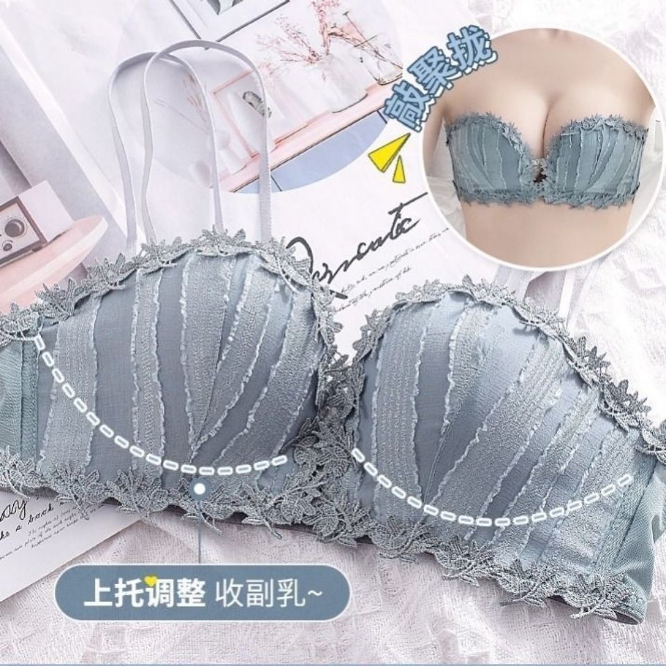 Front buckle cross beautiful back underwear women's small chest gathered adjustable no steel ring thickened breast set bra