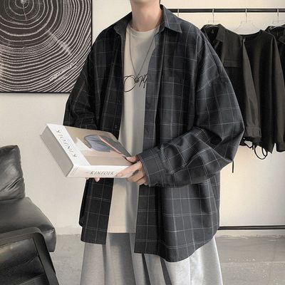 10458/格子衬衫男夏季韩版宽松百搭潮流ins复古衬衣男夏装薄款休闲外套