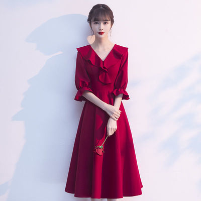 16294/酒红色敬酒服2021新款新娘订婚回门小个子平时可穿宴会晚礼服女