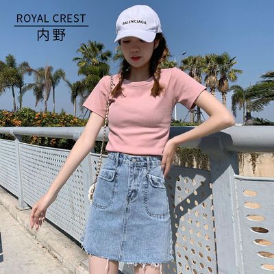 21807/内野牛仔裙高腰a字半身裙女2021新款夏季裙子显瘦短裙学生包臀裙