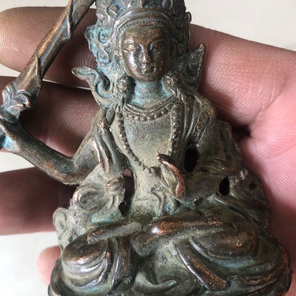 古玩杂项收藏黄铜文殊菩萨铜像铜佛小摆件供奉佛像老铜器老物件