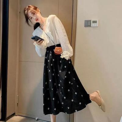 17809/胖mm黑色蓬蓬半身裙2021新款女中长款高腰裙子长裙伞裙刺绣A字裙