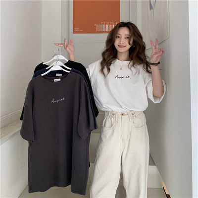 76447/多色可选2021新款韩版宽松印花短袖T恤女ins潮洋气白色打底衫上衣