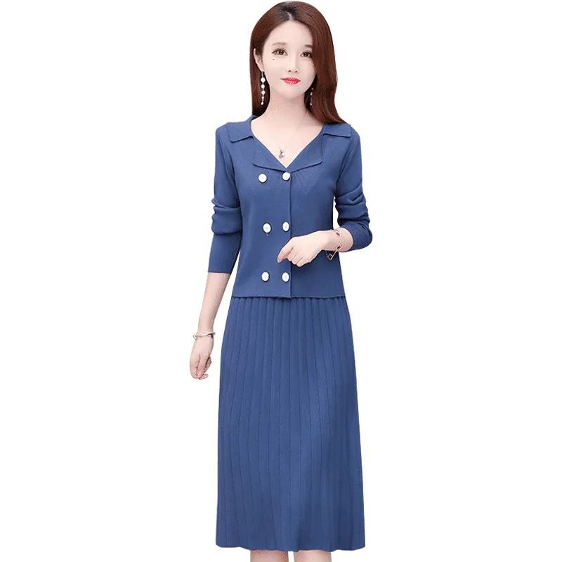 Professional suit 2021 spring new female fashion ladies small fragrant style knitted dress two-piece set