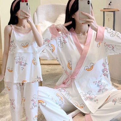 77736/月子服春秋棉质三件套产后哺乳衣外出孕妇睡衣秋冬怀孕期喂奶