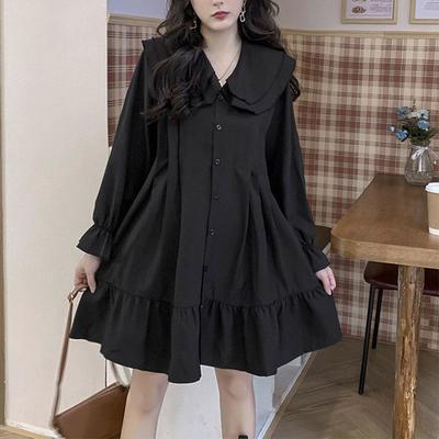 34952/2021春夏新款大码宽松娃娃领连衣裙减龄洋气女适合胖子穿的裙子
