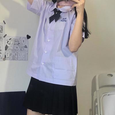 22120/学院风泰国校服JK淡紫短袖学生衬衫初恋百搭圆领娃娃领上衣少女