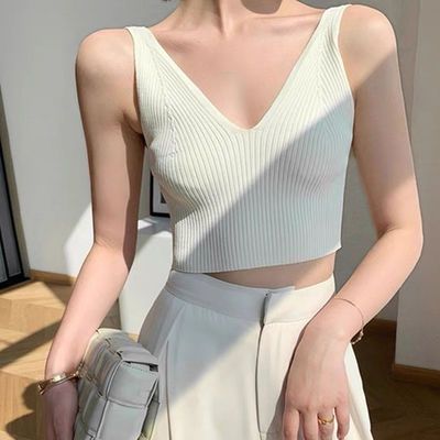 62731/v领白色小吊带背心女短款外穿打底针织高腰内搭露脐上衣夏新品