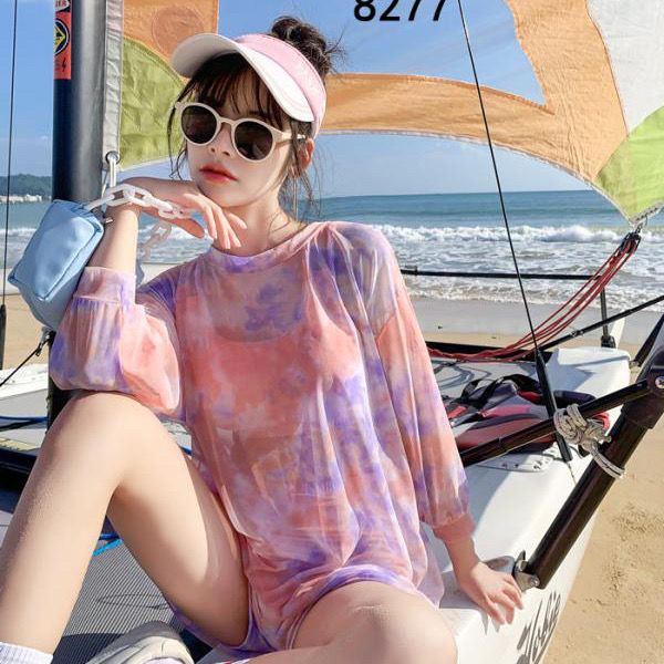 The new fairy fan Korean sexy swimsuit women's split sports long-sleeved conservative slimming cover belly sunscreen student swimsuit