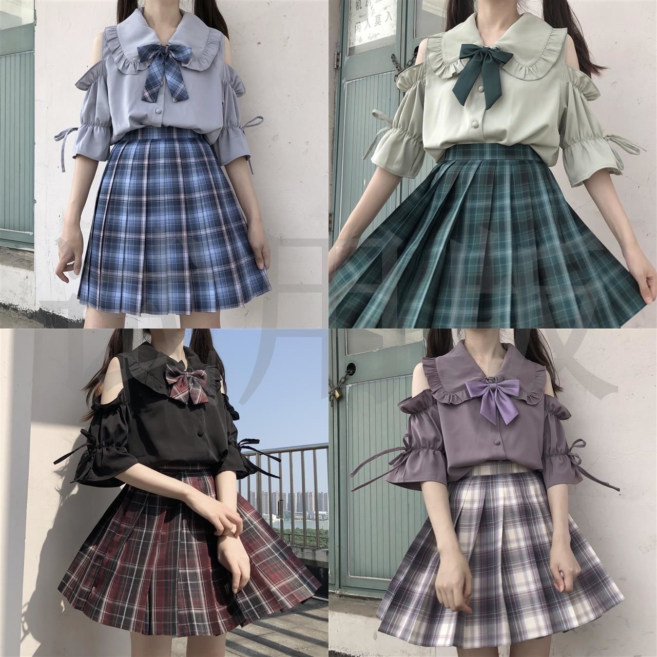 jk裙套装女学生小清新设计感短袖衬衫+百褶裙A字裙两件套装/单件