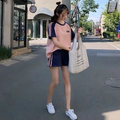 35956/夏季新款单件/运动服套装宽松洋气韩版短袖短裤跑步休闲两件套女