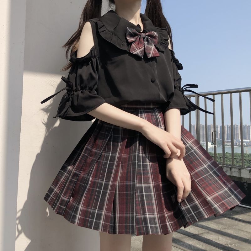 jk裙套裝女學生小清新設計感短袖襯衫+百褶裙A字裙兩件套裝/單件