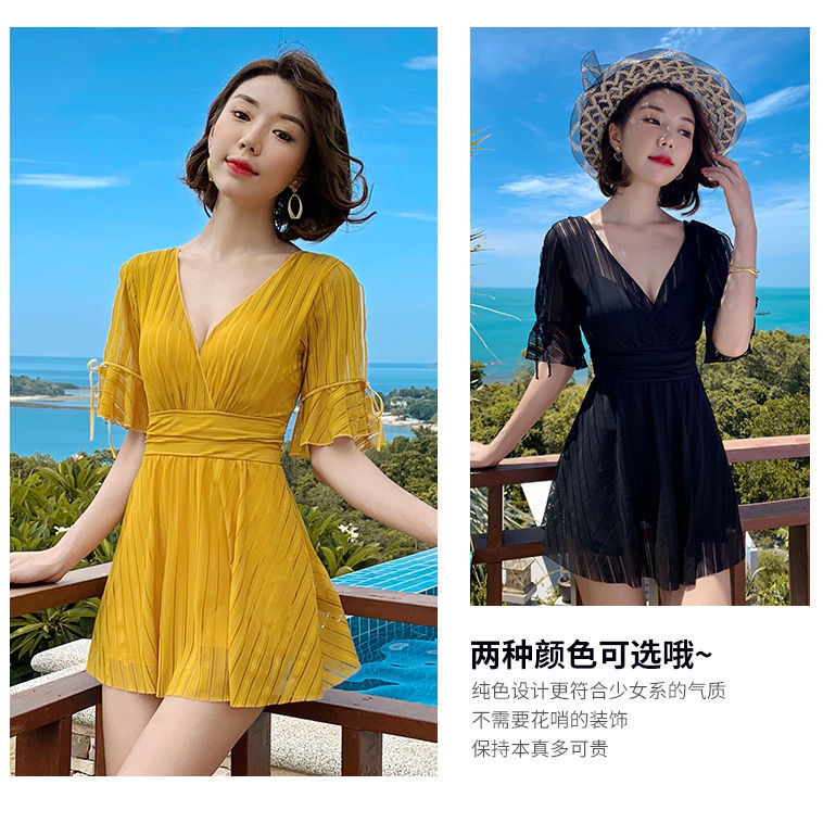 Les swimsuit female fairy Fan Korea ins one-piece black sexy swimsuit female conservative slimming student swimsuit