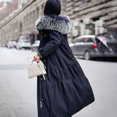 8232/反季秋冬派克服女长款貉子毛领可拆卸獭兔内胆海宁皮草外套大衣女