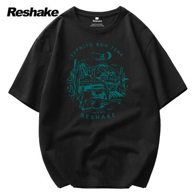 10006/Reshake短袖T恤男士2021新款宽松百搭纯棉圆领印花青年上衣YS130A