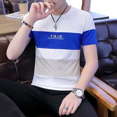 新款男士印花短袖t恤圆领韩版潮流青年短袖男装体恤修身衣服1/2件