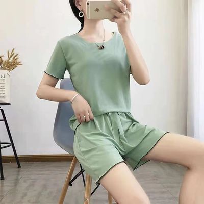 29256/新款冰丝家居服女套装木耳边短袖短裤宽松休闲居家服可外穿睡衣夏