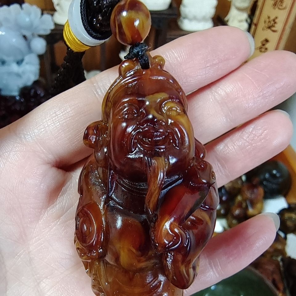 龙涎香如意财神手把摆件雕工精致留香龙涎香活血利气