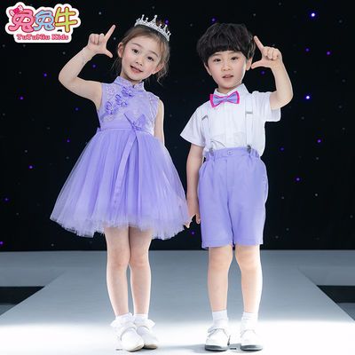 六一儿童演出服幼儿园大合唱服女童舞台蓬蓬裙小学生背带裤表演服