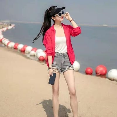 34400/2021夏季时尚防晒衣女宽松防晒服开衫薄款连帽防晒衫防紫外线外套