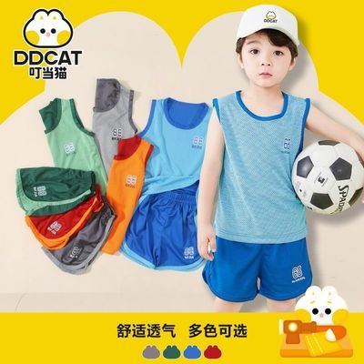 40180/叮当猫童装夏季新运动篮球服男童背心短裤套装球服中大童透气球衣
