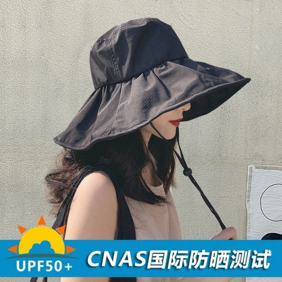 日本UV防晒帽女韩版大沿渔夫帽防紫外线遮阳帽夏季黑胶遮脸太阳帽