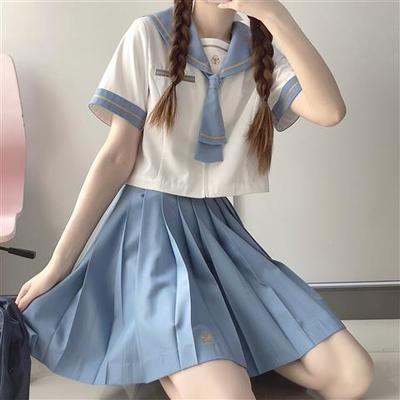 Jk原创桜时川水手服女学生夏服短袖jk制服套装日系百褶裙正统 虎窝拼