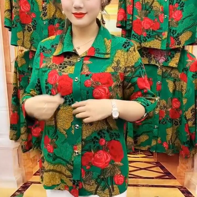 2021春夏新款方领花衫短款中年妈妈装百搭宽松大码显瘦开衫网红款